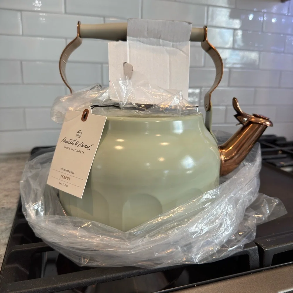 Hearth & Hand 2qt Stainless Steel Arch Cutout Teapot Serene Green- RARE FIND